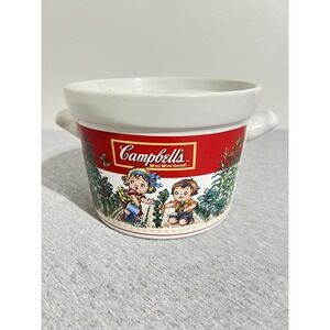 Vintage 1993 Campbell's Kids Soup Crock Bowl White Handles Westwood Thailand